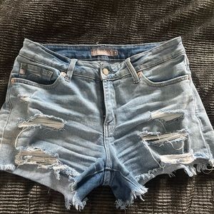 Just USA mid rise light blue Jean distressed shorts